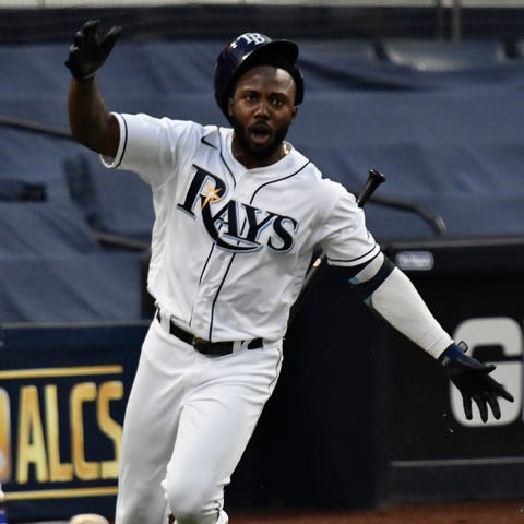 Rays outfielder Randy Arozarena rounds the bases a