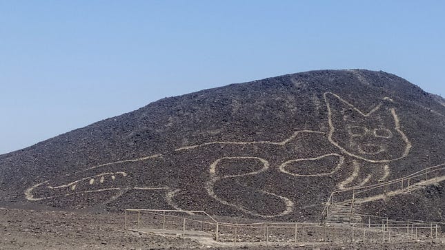 Peru’s Ministry of Culture announced last week that a massive figure of a cat was found etched into a hillside.