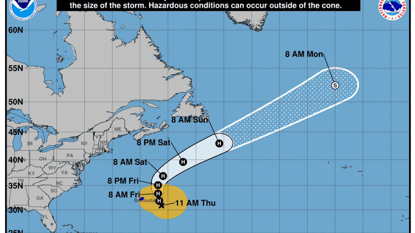 Hurricane Epsilon to deliver glancing blow to Bermuda on Thursday; US East Coast may see 'dangerous' surf thumbnail