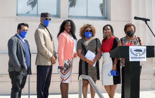 Supporters of four pro-Black ballot initiatives on the November California ballot gather at a press conference hosted by the California Democratic Party Black Caucus and Black leaders in San Diego. Among the proposition they support is 16, which would repeal an amendment to the state constitution that bans affirmative action.