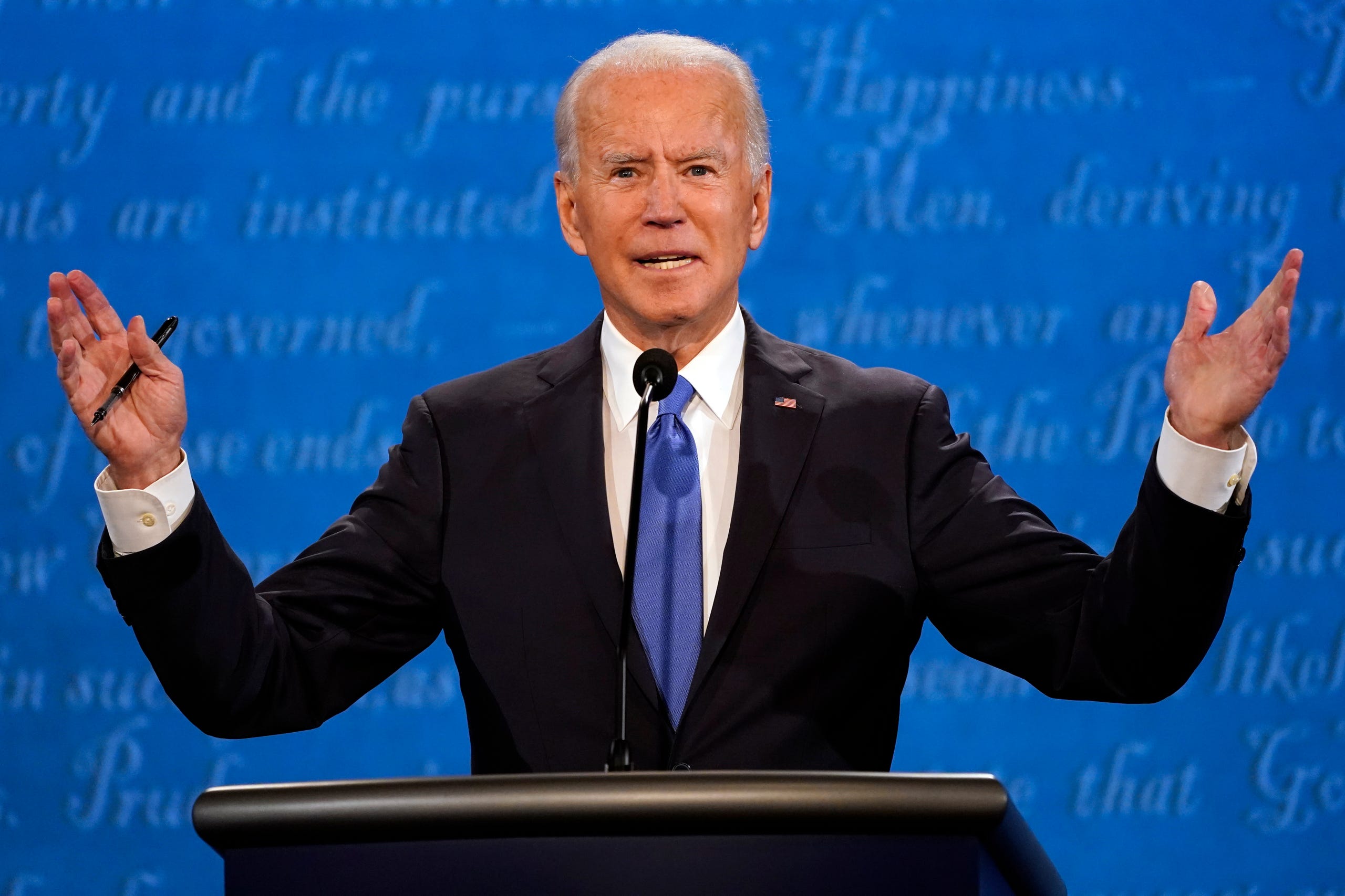 Democratic nominee Joe Biden speaks during the final presidential at Belmont University in Nashville, Tennessee.
