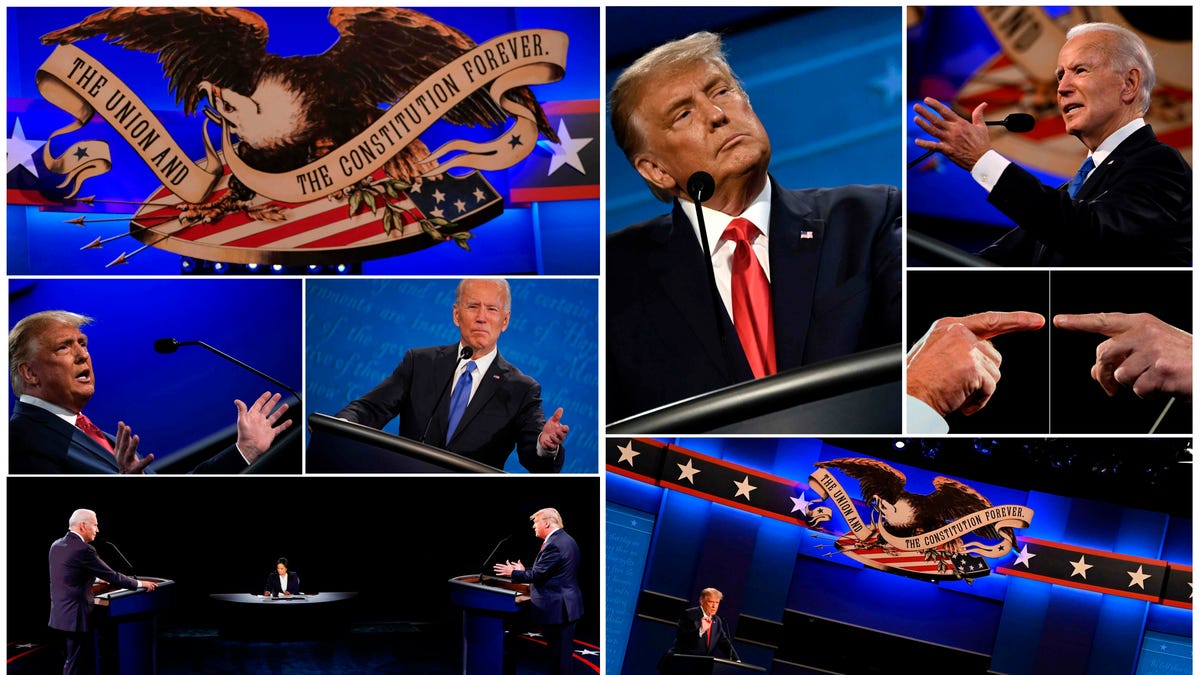 This combination of pictures created on October 22, 2020 shows US President Donald Trump and Democratic Presidential candidate and former US Vice President Joe Biden during the second and final presidential debate at Belmont University in Nashville, Tennessee, on October 22, 2020.
