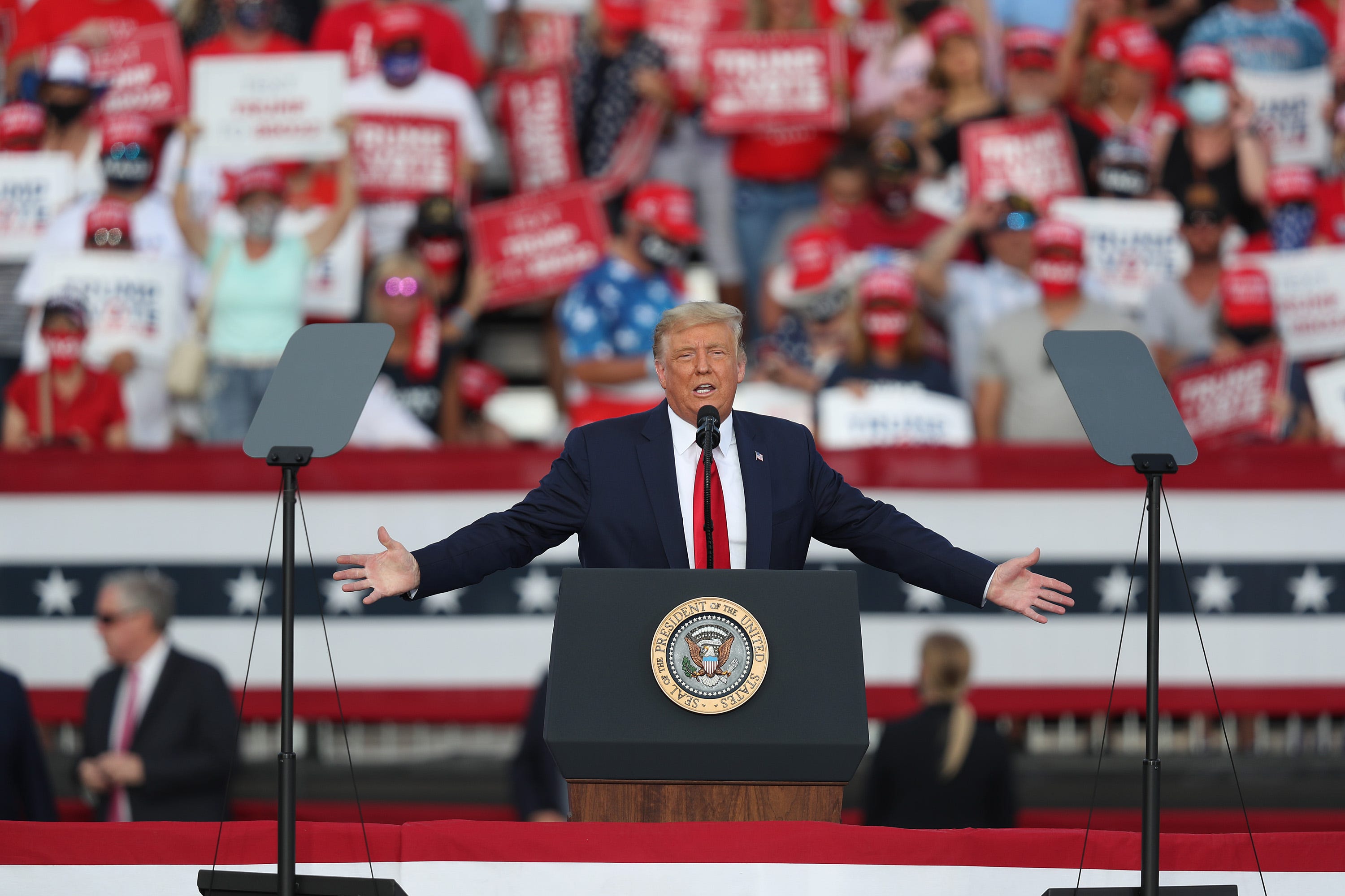 "We’re rounding the corner" of the pandemic, President Donald Trump says at a rally in The Villages, Fla., despite a record-setting spike in cases. "We’re rounding the corner beautifully."