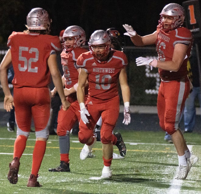 Northwest celebrates a by Jason Greenfield in the fourth quarter against Shaw on Sat. Oct. 24, 2020. (Special to The Canton Repository / Bob Rossiter)