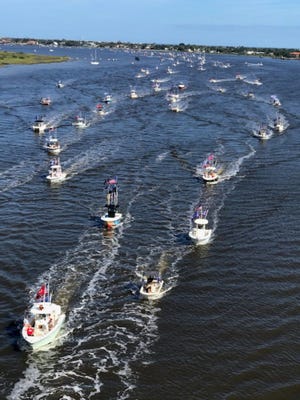 A Trump boat rally heads south under the State Road 312 bridge Saturday in St. Augustine.