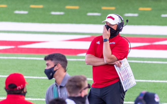 Bulldogs' first-year head coach Kalen DeBoer watches from the sideline in their game against Hawaii on Saturday, October 24, 2020.