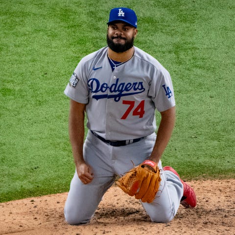 Dodgers closer Kenley Jansen watches as the ball g