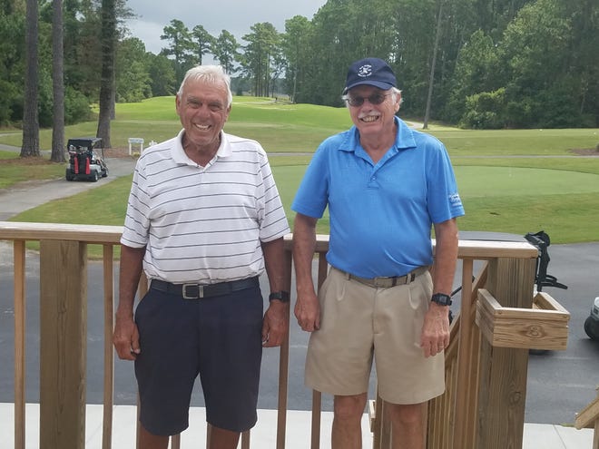 Jack Polo and Jim Robinson took first place in the MGA red tee flight in the Alternate Shot tournament. [CONTRIBUTED PHOTO]