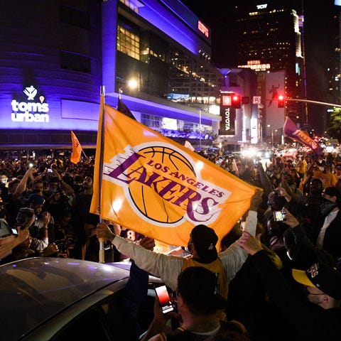 Fans gather in downtown Los Angeles after the Lake