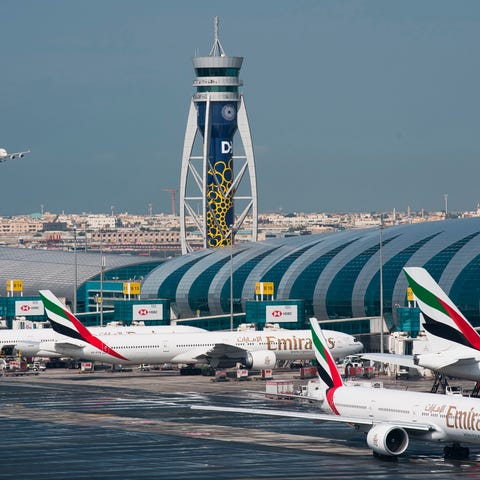In this Dec. 11, 2019 photo, an Emirates jetliner 