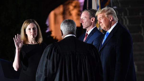President Donald Trump watches as Supreme Court As