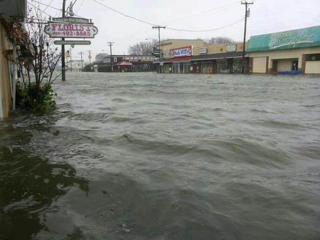 The streets of Beach Haven flooding during superstorm Sandy in 2012.
