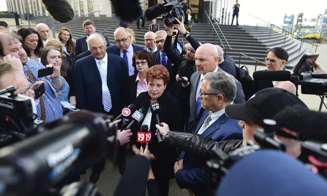 Summit County Executive Ilene Shapiro speaks to the media outside the U.S. federal courthouse in Cleveland on Oct. 21, 2019, after drug companies reached an opioid lawsuit settlement.