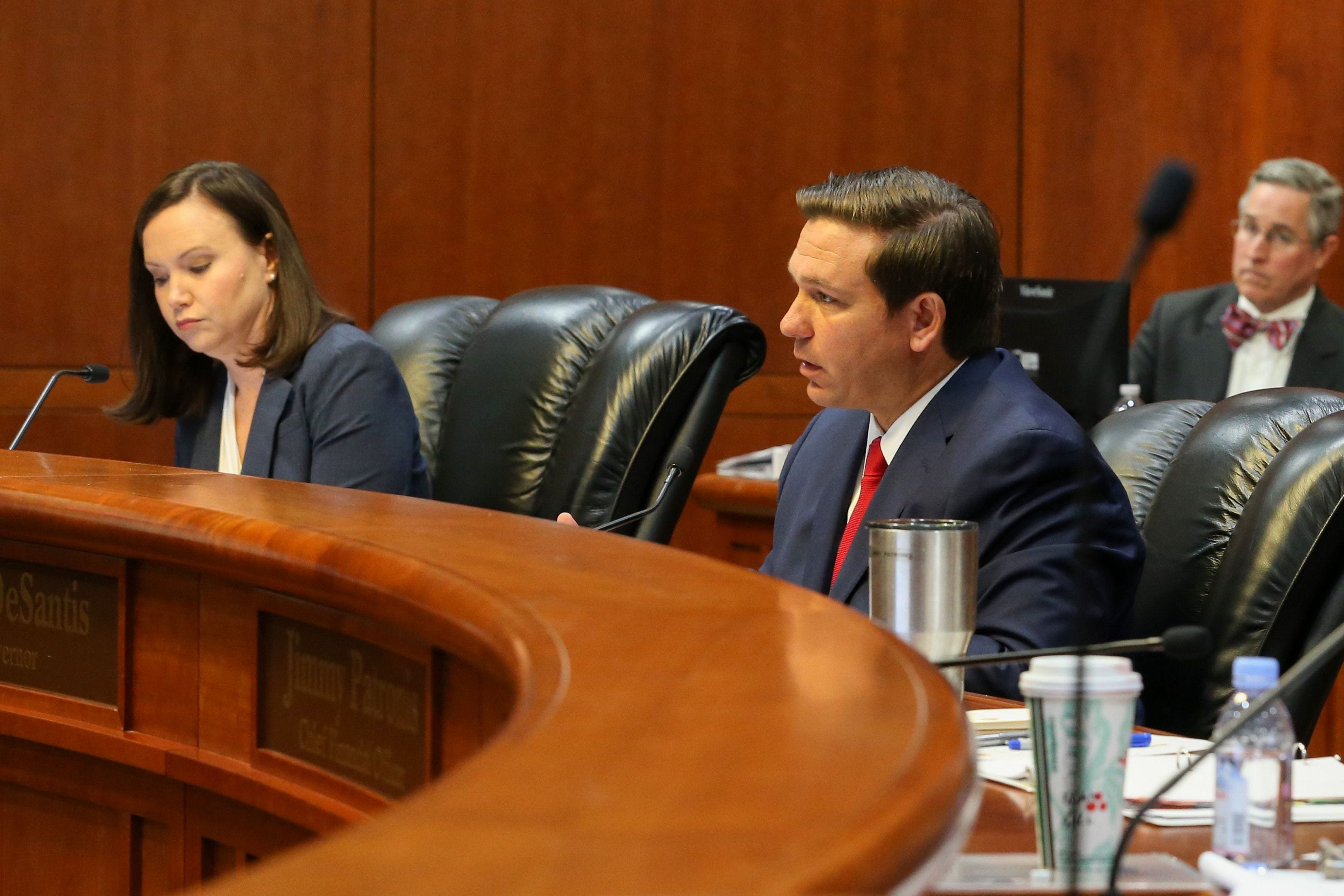 Gov. Ron DeSantis speaks during a clemency board hearing in January 2019.