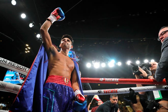 Ryan Garcia makes his ring entrance for a lightweight fight against Romero Duno at MGM Grand Garden Arena on Nov. 2, 2019 in Las Vegas.