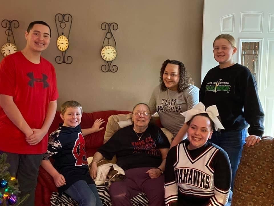 Terry L. Wood (middle) spends time with her grandchildren at Christmas in 2019. From left to right, her grandchildren: Anthony, Isaiah, Nana, Ruby Addison and Christiahna.