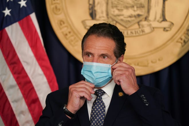 Governor Andrew Cuomo wears a mask prior to a COVID briefing in New York City on Oct. 18, 2020.