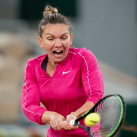 Simona Halep in action during her match against Ig