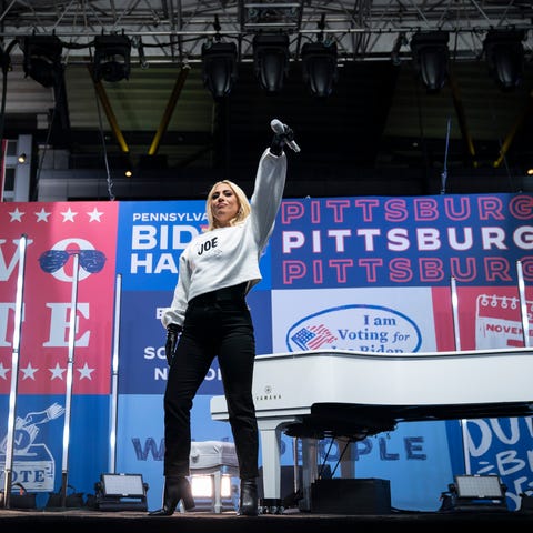 Lady Gaga performs in support of Democratic presid
