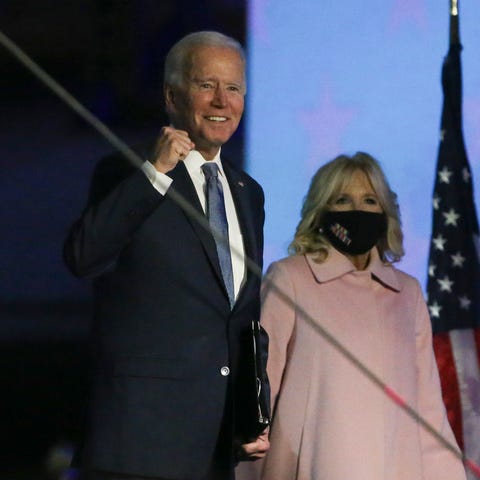 Joe Biden and wife Jill greet supporters outside t