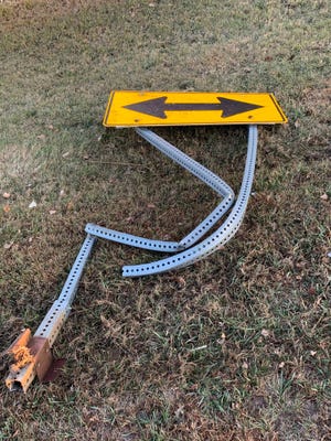 Road sign damage from crash in Worthing