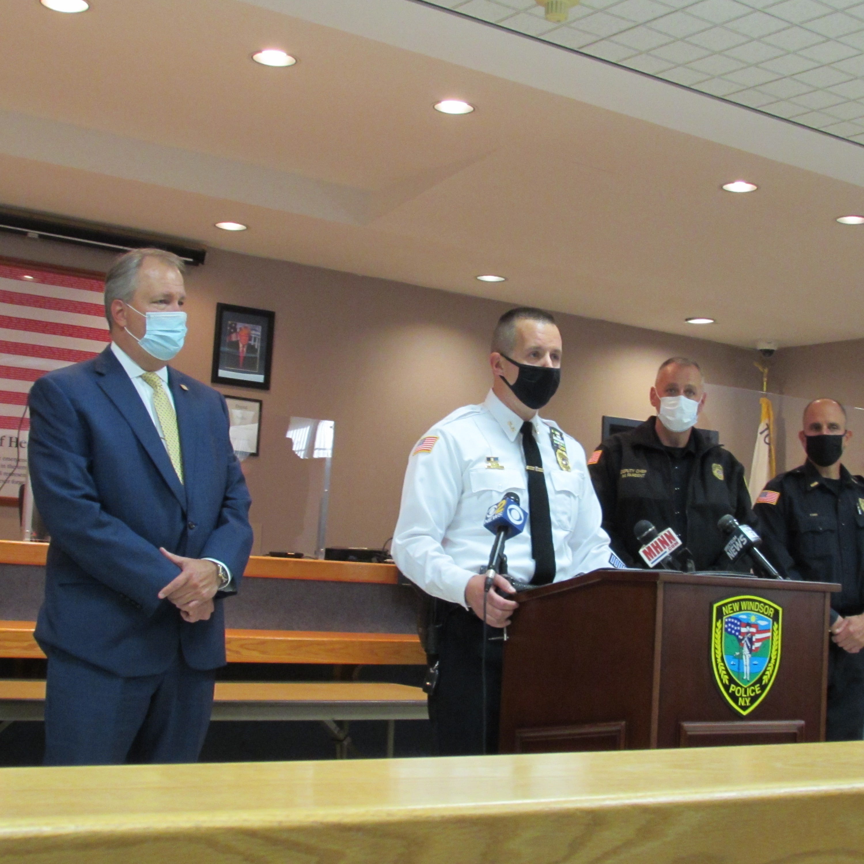 New Windsor Police Chief Robert Doss discusses a murder indictment in the disappearance and death of Jessica Lopez of Newburgh while District Attorney David Hoovler, left, and members of the New Windsor Police department listens on Friday, Nov. 6, 2020.
