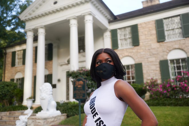 Jonet Nichelle, Miss Rhode Island USA 2020, during a socially distant, COVID-19-compliant shoot at Graceland in Memphis, Tennessee, on Wednesday, November 4. The Miss USA contestants are filming, rehearsing and preparing to compete for the Miss USA crown at iconic Graceland.