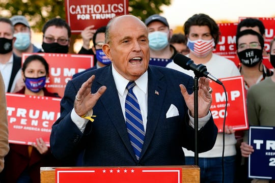 Rudy Giuliani, a lawyer for President Donald Trump, speaks during a news conference on legal challenges to vote counting in Pennsylvania, Wednesday, Nov. 4, 2020, in Philadelphia.
