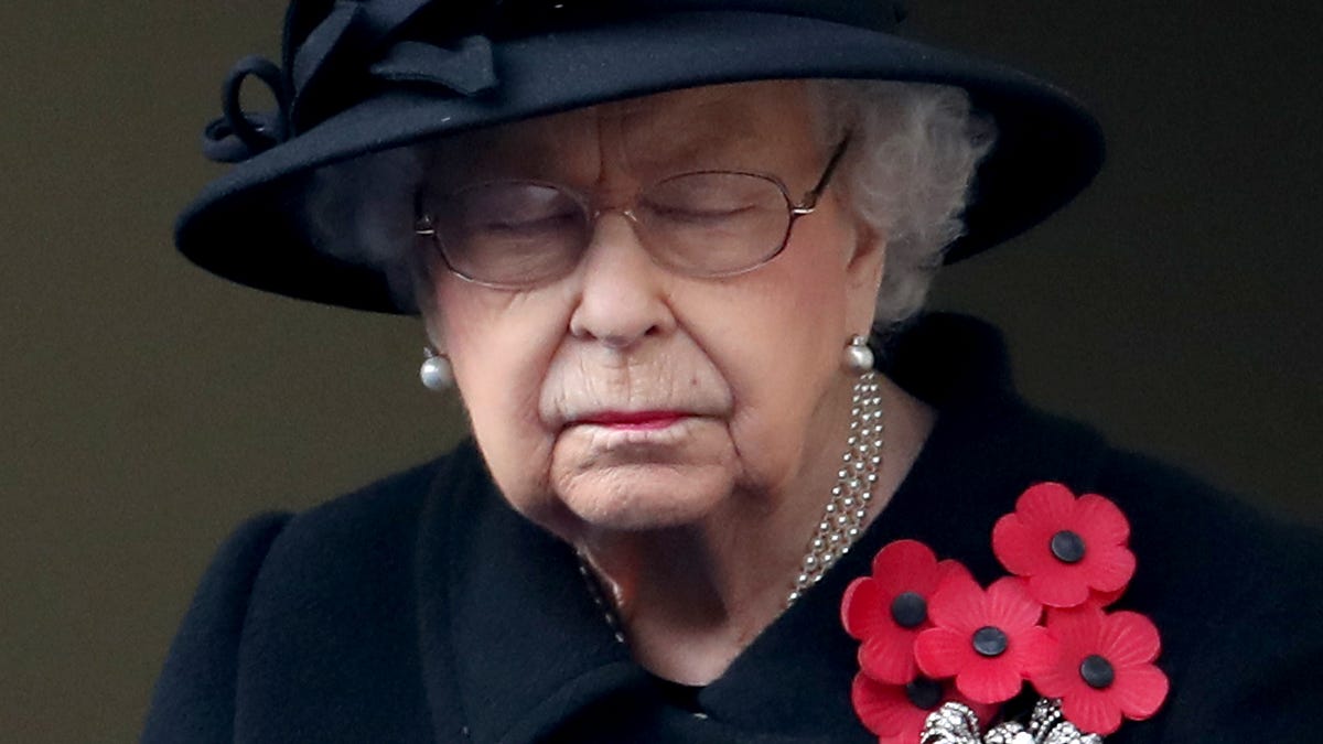 Queen Elizabeth II during the Service of Remembrance at the Cenotaph on Nov. 8, 2020, in London.