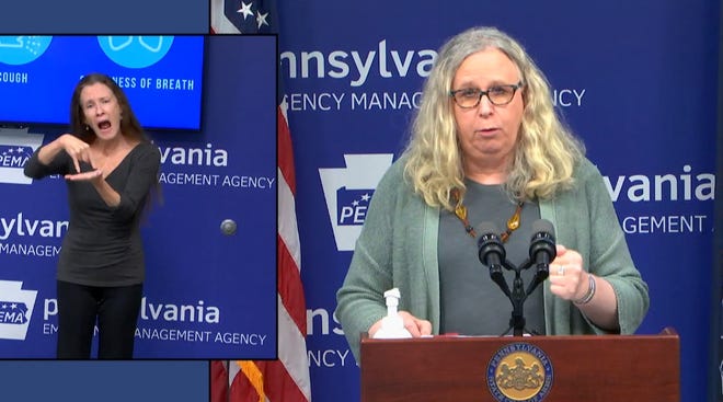 Sec. of Health Dr. Rachel Levine discusses the increased daily case counts for COVID-19 in Pennsylvania on Monday. Levine stated that despite recent advances in treating the pandemic, the daily counts are concerning, noting "I do not think that we have peaked."