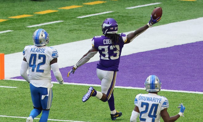 Dalvin Cook ran for 206 yards against the Lions with help from CJ Ham and Riley Reiff.