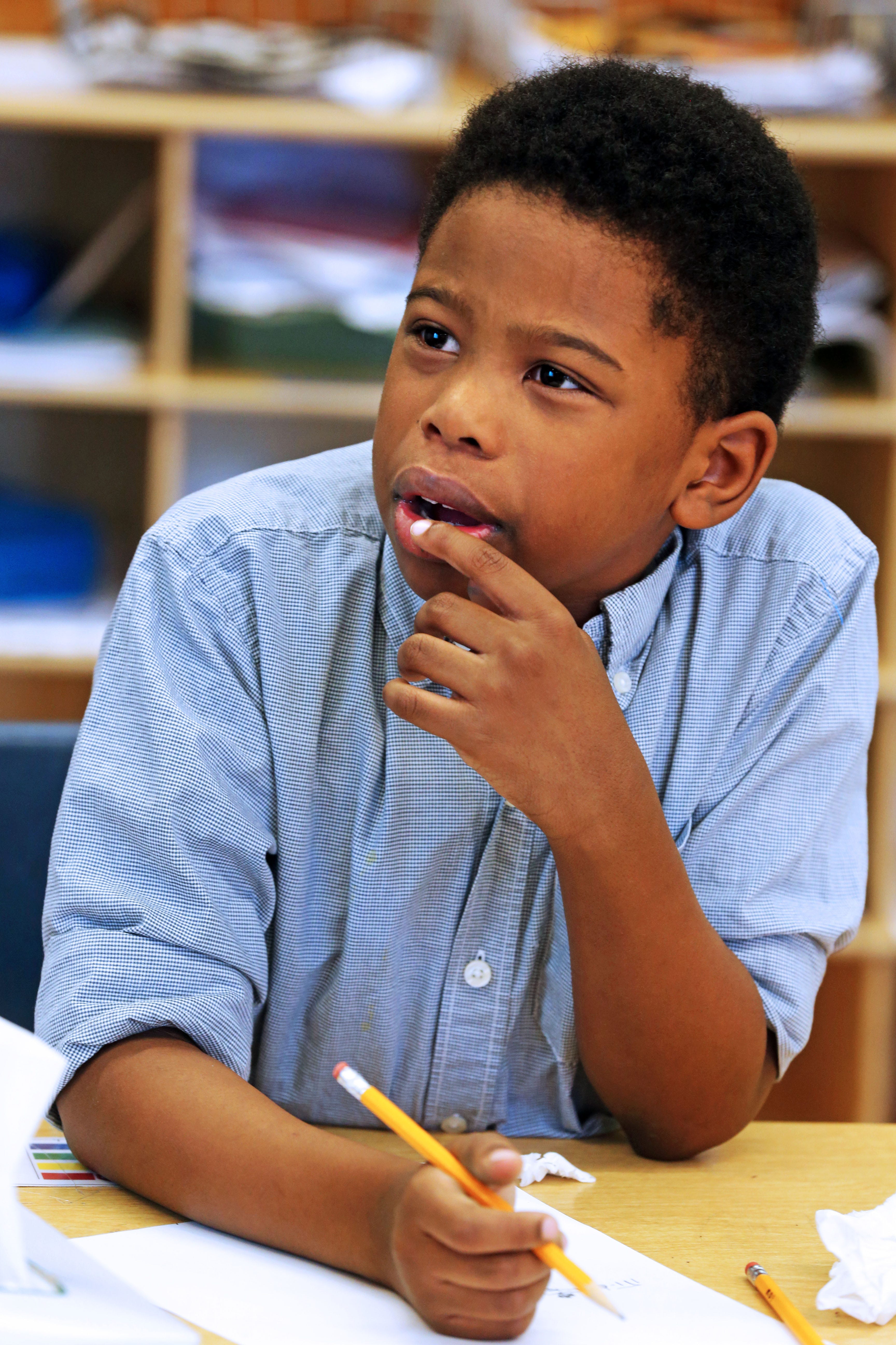 Dominic Mitchell works on phonics in class at Lloyd Barbee Montessori School.