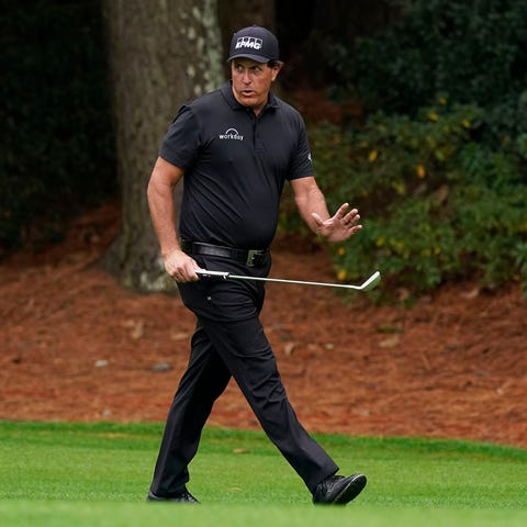 Phil Mickelson plays a practice round Tuesday in p