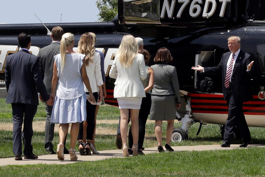 President Trump is unloading his personal 1989 Sikorsky S76B helicopter, seen here during his 2016 campaign. It was also featured on "The Apprentice."
