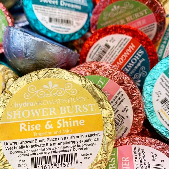 Hydra Shower Bursts sell in a variety of scents for $4.50 per burst.