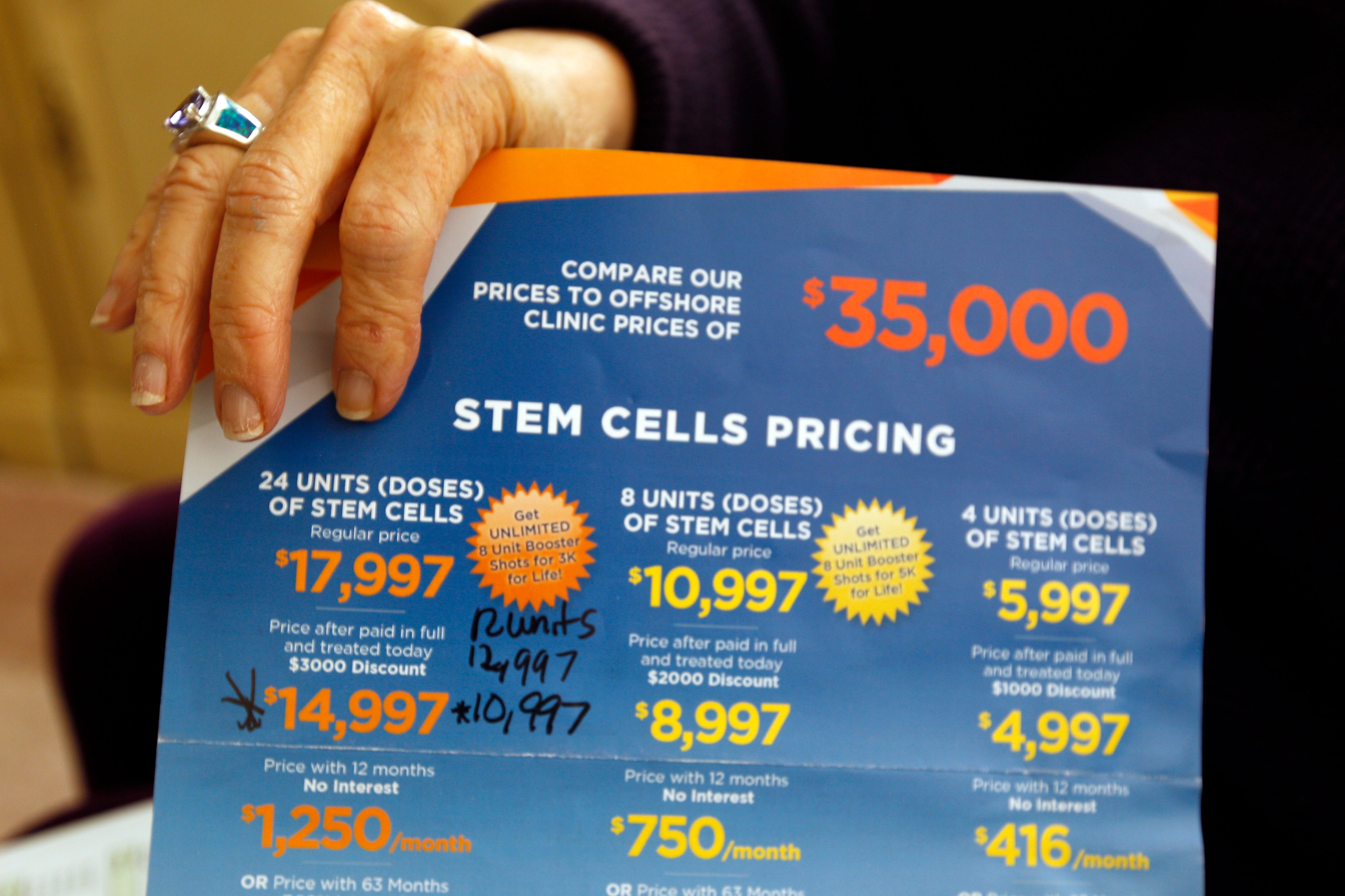 Casa Grande resident Joyce Roberts displays the advertisement for the stem cell treatments she received.