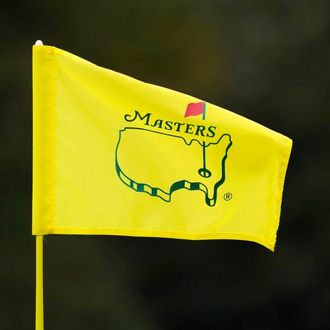 The 18th hole flag during a practice round for The