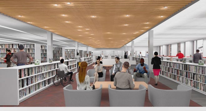 A drawing of the Adult Services section of the new Medford Public Library.