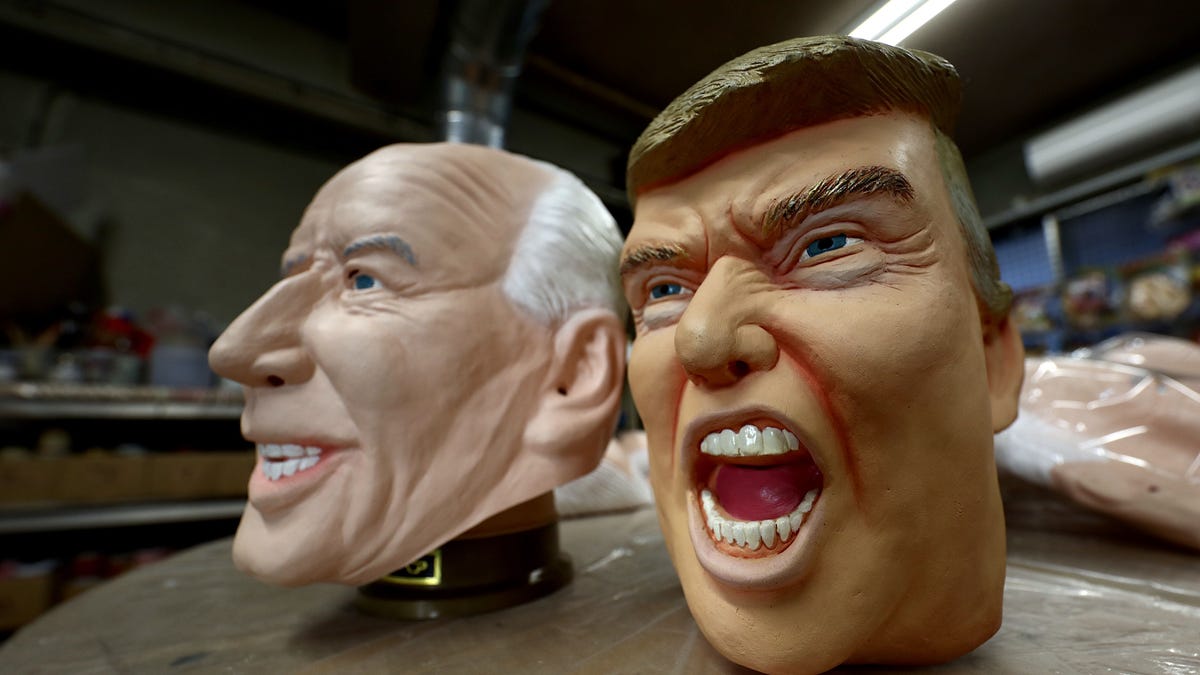 Rubber masks of President-elect Joe Biden and President Donald Trump are seen at the Ogawa Studios mask factory in Saitama, north of Tokyo on November 12, 2020.