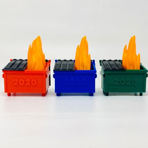 A dumpster fire toy sold by Los Angeles-based smal