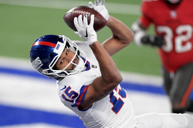 New York Giants wide receiver Golden Tate catches a touchdown pass during the second half against the Tampa Bay Buccaneers in November in East Rutherford, N.J.