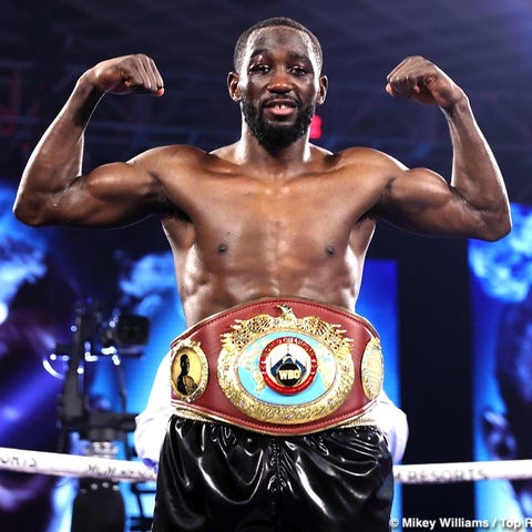 Terence Crawford celebrates his win over Kell Broo