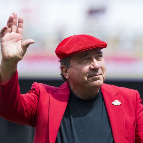 Johnny Bench during a ceremony at Cincinnati's Gre