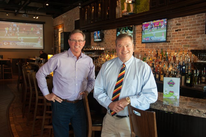 Mike Gowan, left, and Mike Quillen, who established their first Gecko’s restaurant at The Landings in Sarasota in 1992, plan to unveil their new dining concept Tripletail Seafood & Spirits there later this month.