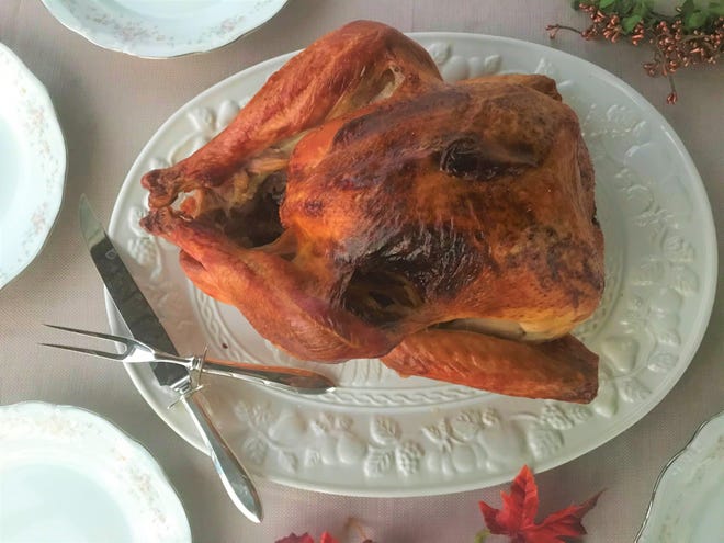 Here's a reasonable expectation of what a turkey will look like when finished if you're not a semipro home cook.