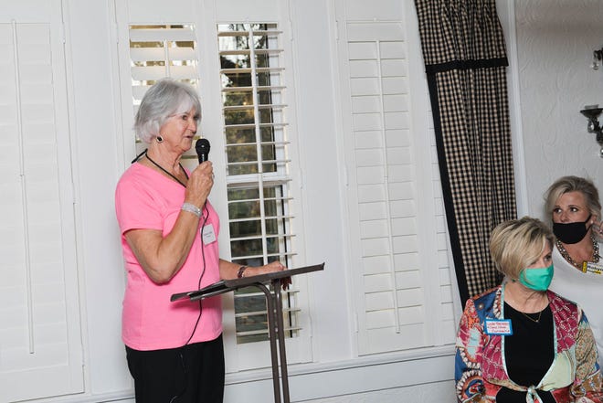 Virginia Glass, a longtime Tallahassee Realtor, philanthropist, community volunteer and founder of the Tallahassee chapter, speaking at The 100+ Women Who Care Alliance – Tallahassee Chapter .