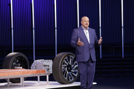 Ken Morris, vice president of electric and autonomous vehicles at General Motors during the Cadillac LYRIQ debut in August 2020, with the Ultium battery platform.