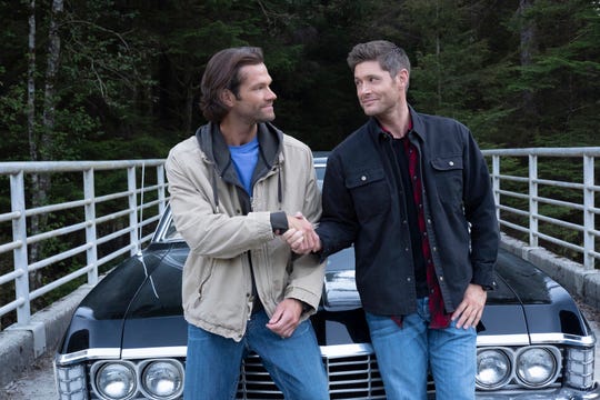 Sam (Jared Padalecki, left) and Dean Winchester (Jensen Ackles) hit the road in their Impala one last time in the "Supernatural" series finale.