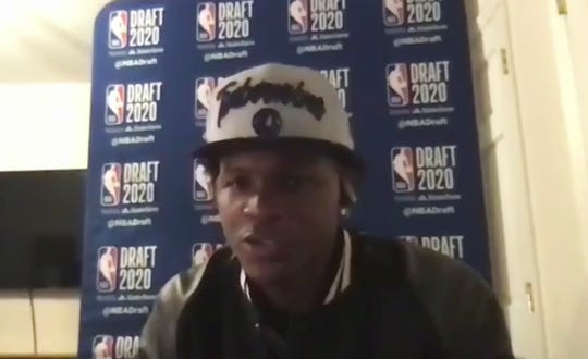 Anthony Edwards talks to reporters by video after being chosen by the Timberwolves during Wednesday's draft.