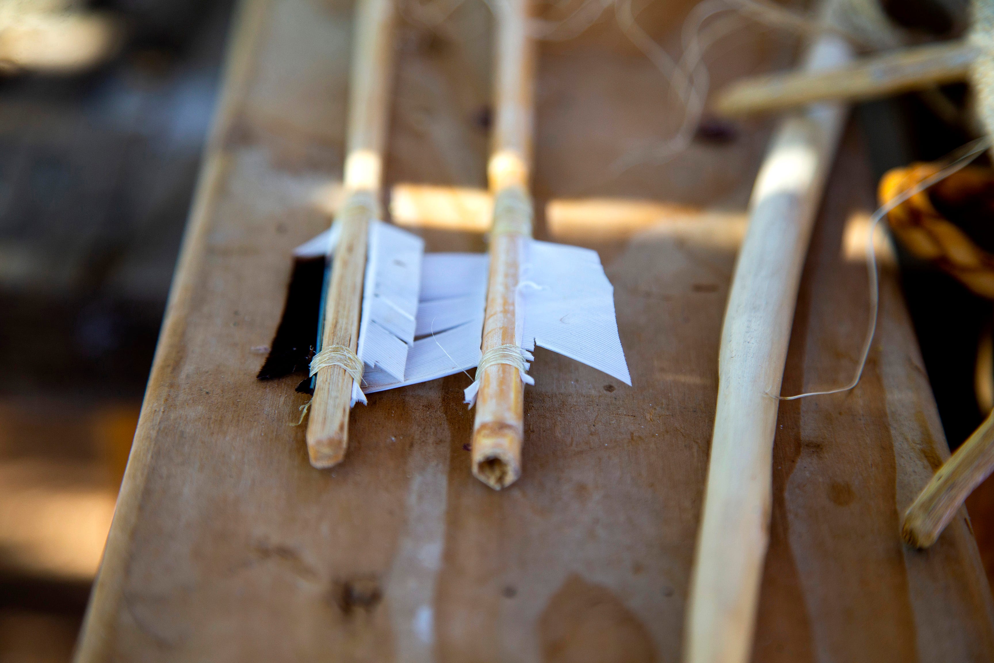 Royce Manuel, Salt River Pima-Maricopa Indian Community elder, uses traditional materials create bow, arrows, baskets, and flutes. Tribal artisans, cultural practitioners are experiencing issues in finding the natural materials they need.